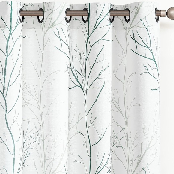 NWOT- Elegant White and Green Semi Sheer Tree Branch Curtains - Picture 2 of 2